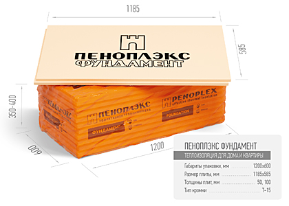 Экструзионный пенополистирол ПЕНОПЛЭКС ФУНДАМЕНТ® 50х585х1185 мм Т-15 (7 плит)